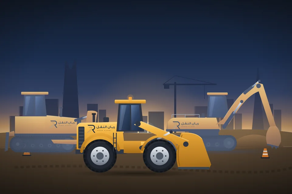 Illustration: heavy equipment for rent branded Raban Alnaql